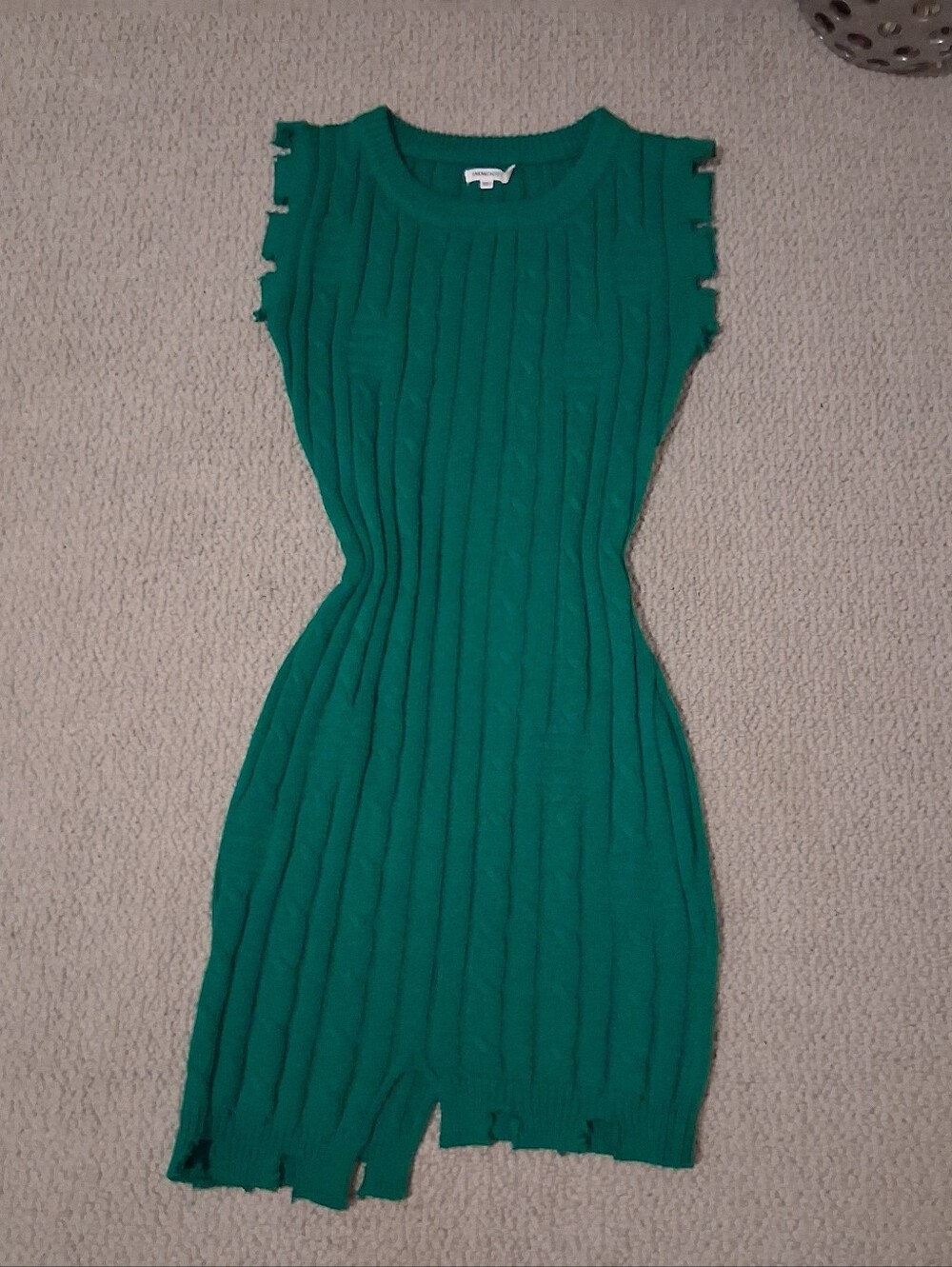 Sleeveless Cable-Knit Mini Dress - Emerald Green
